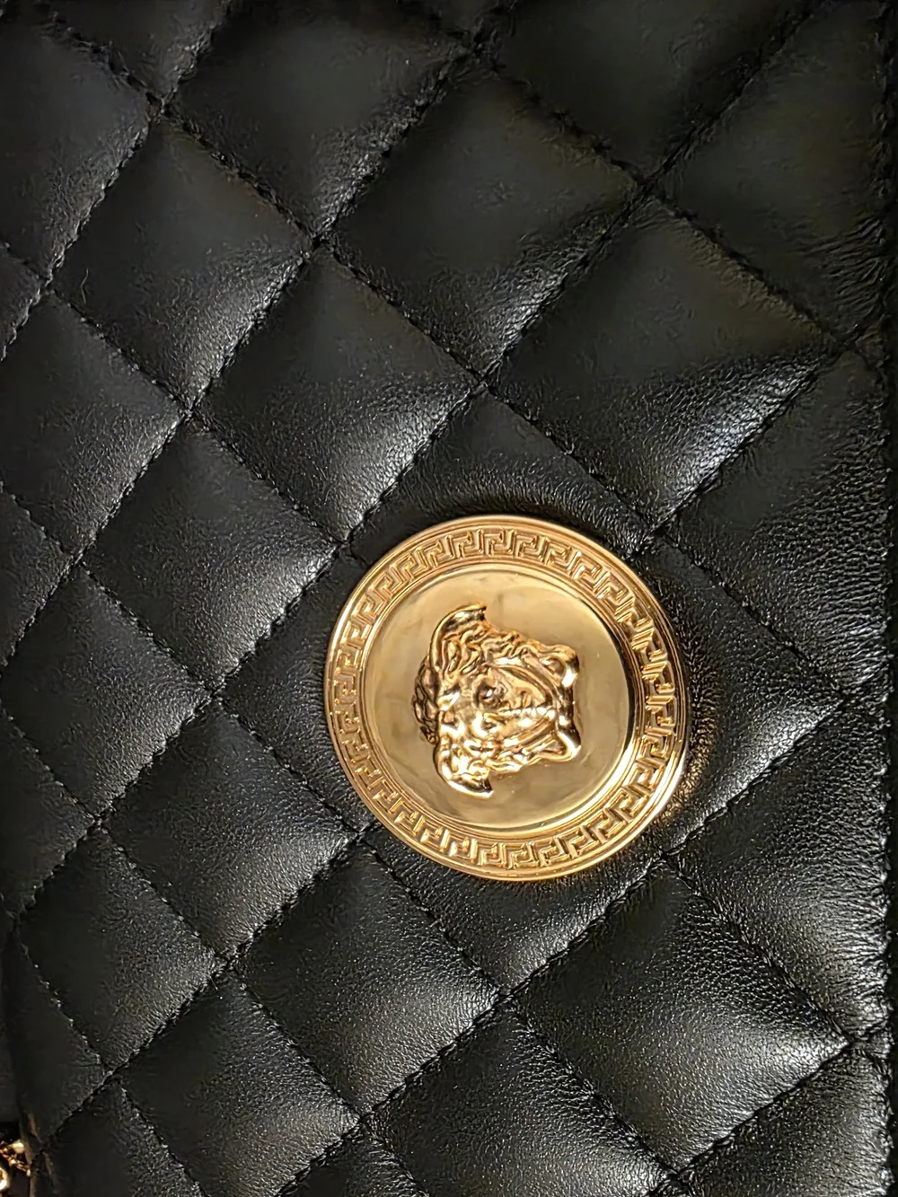 Versace Black Quilted Shoulder Bag with Gold Chain